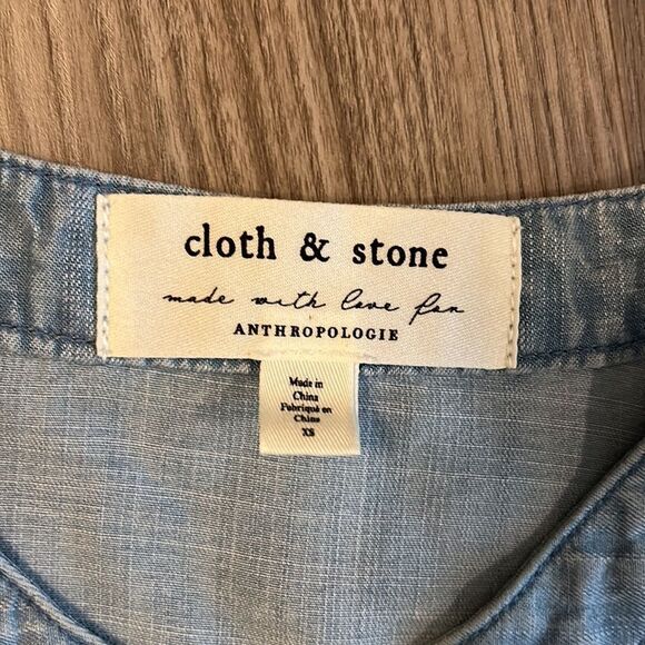 CLOTH & STONE FOR ANTHROPOLOGIE LONG SLEEVE CHAMBRAY DRESS WITH RUFFLE SIZE XS - Picture 6 of 9